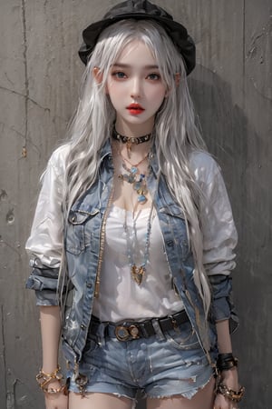 (masterpiece),(best quality),(ultra detailed),1girl,solo,hip up,realistic,closed mouth, long hair,accessories, street wear,