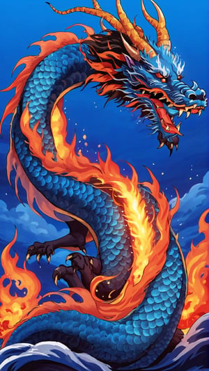 High Quality, Lossless, Clean, Raw, High Quality, Lossless, Clean, Raw, HD, Strange Dragón, 
Multires noise a dragon, flame, open mouth, chinese dragon, horns, teeth, no humans, fangs fire, sharp teeth, claws, dragon scales, eastern dragon, breathing fire ,Strange Dragón, blue flames, in sky, realistic 