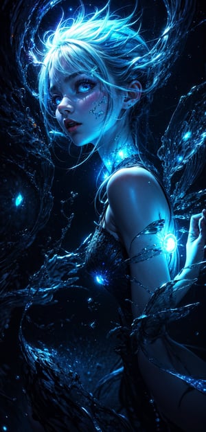 (masterpiece, best quality,4k resolution),
(Mysterious close-shot of a nixie from side), 
Rolando glistening scales reflecting moonlight,
deep blue eyes filled with secrets of the deep galaxy,
water droplets on her skin shimmering like diamonds,
Rolando looks back at the camera,DisembodiedHead