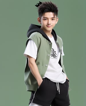 Happy shikamaru nara,女孩,旗袍,Dream, 10 year cute boy on a Green vest over a white short-sleeved shirt with black pants hoodie, in the style of yuumei, realistic hyper - detailed rendering, yumihiko amano, zhang jingna, wiccan, trace monotone, rtx on ,細緻的背景,indian boy, various poses 