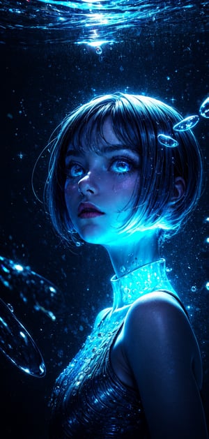 (masterpiece, best quality,4k resolution),
(Mysterious close-shot of a nixie from looking), 
Rolando glistening scales reflecting moonlight,
deep blue eyes filled with secrets of the deep galaxy,
water droplets on her skin shimmering like diamonds,
Rolando looks back at the camera,DisembodiedHead