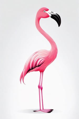 Place a single friendly cartoon  flamingo
 on a pure white  background


