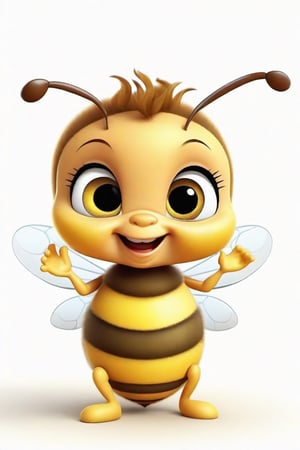 Place a single friendly cartoon baby  honeybee
 on a pure white  background


