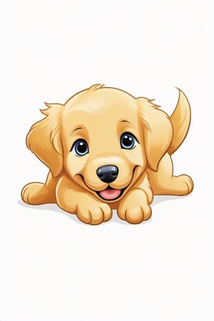 Place a single friendly cartoon baby golden retriever 
 on a pure white  background


