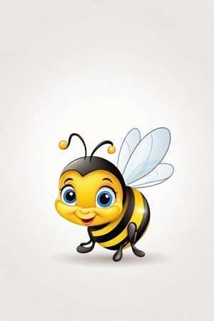 Place a single friendly cartoon baby bee
 on a pure white  background


