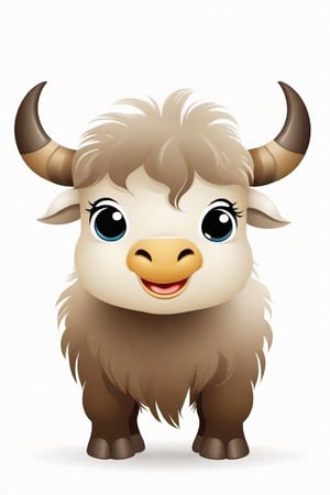Place a single friendly cartoon baby  yak
 on a pure white  background


