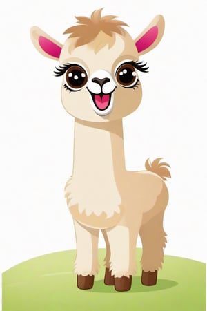 Place a single friendly cartoon baby llama
 on a pure white  background


