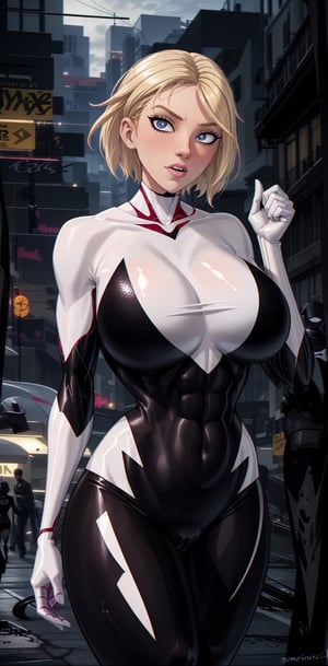 (gigantic breasts:1.4), (Massive breasts:1.4), huge breasts, high detail, (very tiny waist:1.4), muscular woman, athletic woman, Beautiful detailed face, best quality, sexy, sharp eyes, detailed eyes, detailed lips, tiny waist, firm lips, full lips, thin waist, Big breasts, sanpaku eyes, photorealistic, 4k, semi realistic, high resolution, high quality, tall woman, ,gwen stacy, blonde hair, (Symbiote:1.3), (venom:1.3), (latex:1.1), (spiderwebs:1.1), (black sludge:1.1), (black slime:1.1) ,symbiote,superwoman (mary batson)