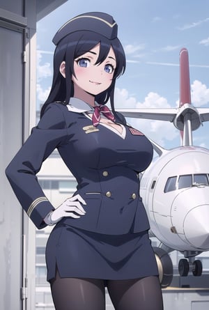 ayase aragaki,
masterpeace, best quality, highres ,girl,solo,narrow_waist, thighs,perfect face,spread_legs,perfect light,

,boichi anime style.breasts,1girl, stewardess, Dark blue uniform,garrison cap,pantyhose, gloves,realistic, pale skin,salute,hand on hip,blue sky,(gigantic breasts, cleavage,curvy:1.2),looking at viewer ,smile, (masterpiece, high quality:1.2), 18 years girl, look very young

, (attractive posing),perfect anatomy, perfect proportion, bokeh, depth of field, hyper sharp image, (attractive emotion, seductive smile:1.2,cabin atendant:1.3), (stewardess:1.3), (upper body:1.3),sensual gaze,boichi anime style