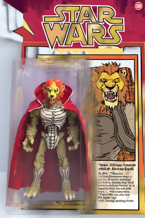Lion-Spawn: combining a male anthro Lion with Spawn from Comics, a strong skeleton Lionman who looks threatining but is a hero:0.4, packed in a furry box enveloped in a red cloack:0.5, bring a remote control with a button which when pressed makes the lion roar immensely:0.3,  ,awe_toys