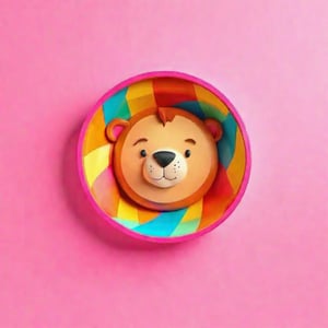 3d male super cute male lion inside a circle background, colorful, very clear, very creative, beautiful,  exceptional cute lion anatomy ,toy_face