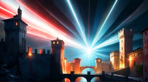 4k, masterpiece, Italian castle city, (trendwhore style:1.4), abstract art, abstract light rays, abstract  ((bursting light rays),   red theme. sharp details. BREAK highest quality, detailed and intricate, original artwork, trendy, vector art, award-winning, artint, SFW, ,night city,DonMW15pXL,itacstl