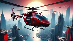 4k, masterpiece, cyborg helicopter, (trendwhore style:1.4), abstract art, abstract sunlight, abstract  red theme. cityscape background, sharp details. BREAK highest quality, detailed and intricate, original artwork, trendy, vector art, award-winning, artint, SFW, ,night city,DonMW15pXL,