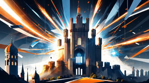 4k, masterpiece, Italian castle city, (trendwhore style:1.4), ((bursting abstract lightwaves)), abstract art explosion, abstract light rays, abstract mecha pieces, robot parts, shattered reality, ((bursting light rays),   orange theme. sharp details. BREAK highest quality, detailed and intricate, original artwork, trendy, vector art, award-winning, artint, SFW, ,night city,DonMW15pXL,itacstl