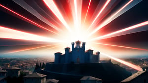 4k, masterpiece, Italian castle city, (trendwhore style:1.4), abstract art, abstract light rays, abstract  ((bursting light rays),   red theme. sharp details. BREAK highest quality, detailed and intricate, original artwork, trendy, vector art, award-winning, artint, SFW, ,night city,DonMW15pXL,itacstl
