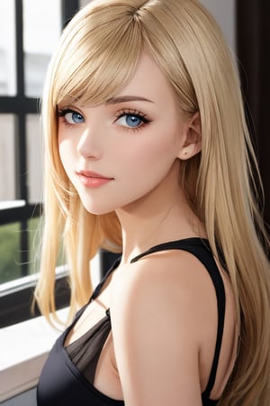 beautiful blonde girl, looking at viewer