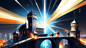 4k, masterpiece, Italian castle city, (trendwhore style:1.4), ((bursting abstract lightwaves)), abstract art explosion, abstract light rays, abstract mecha pieces, robot parts, shattered reality, ((bursting light rays),   orange theme. sharp details. BREAK highest quality, detailed and intricate, original artwork, trendy, vector art, award-winning, artint, SFW, ,night city,DonMW15pXL,itacstl