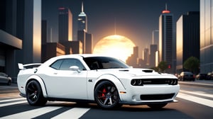 4k, masterpiece, dodge hellcat (trendwhore style:1.4), abstract art, abstract sunlight, abstract white theme. cityscape background, sharp details. BREAK highest quality, detailed and intricate, original artwork, trendy, vector art, award-winning, artint, SFW, ,night city,DonMW15pXL,