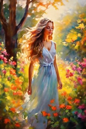 oil painting, vivid colors, beautiful light, masterpiece, best quality, 1girl,