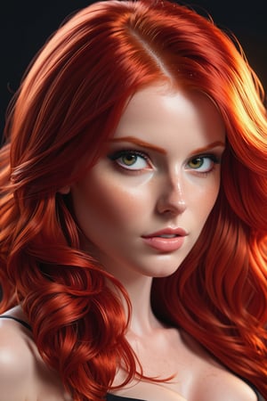 best quality, masterpiece, beautiful and aesthetic, 16K, ( (vibrant color:1.4), (Bright and intense:1.2), beautiful red head, (facing the camera:1.2), medium breast, highly detailed,, realistic, 8k, unreal engine, cinematic,  cinematic lighting, Black background, Studio lighting, professional photography