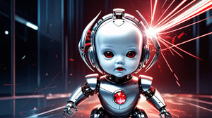 4k, masterpiece, (trendwhore style:1.4), ((head of a abstract cyborg baby)), head and body, stainless steel head, mecha pieces, robot parts, shattered reality, ((bursting light rays),   red theme. sharp details. BREAK highest quality, detailed and intricate, original artwork, trendy, vector art, award-winning, artint, SFW, ,night city,DonMW15pXL