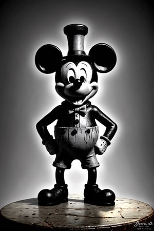 Steamboat Willie, 1928 Mickey Mouse, (weirdcore:1.1), horror,  fx-monsters  gloomy, yinan (in style of Ben Templesmith), subsurface scattering, ultra hd, 4k, high def, Photorealistic, Hyperrealistic, Hyper detailed, analog style, realistic, masterpiece, best quality, ultra realistic, 8k, Intricate, High Detail, film photography, soft lighting, heavy shadow