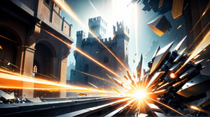 4k, masterpiece, Italian castle city, (trendwhore style:1.4), ((bursting abstract lightwaves)), abstract art explosion, abstract light rays, abstract mecha pieces, robot parts, shattered reality, ((bursting light rays),   orange theme. sharp details. BREAK highest quality, detailed and intricate, original artwork, trendy, vector art, award-winning, artint, SFW, ,night city,DonMW15pXL,itacstl