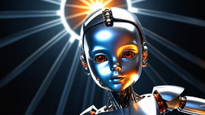 4k, masterpiece, (trendwhore style:1.4), ((head of a abstract cyborg baby)), head and body, stainless steel head, mecha pieces, robot parts, shattered reality, ((bursting light rays),   orange theme. sharp details. BREAK highest quality, detailed and intricate, original artwork, trendy, vector art, award-winning, artint, SFW, ,night city,DonMW15pXL