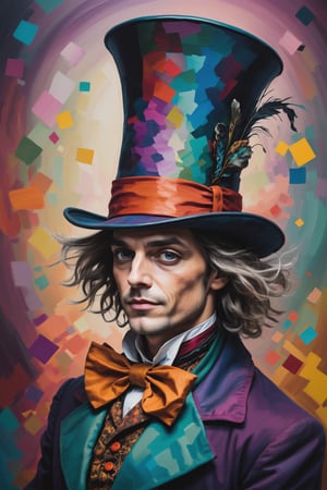 abstract style Portrait of the Mad Hatter in Wonderland . non-representational, colors and shapes, expression of feelings, imaginative, highly detailed