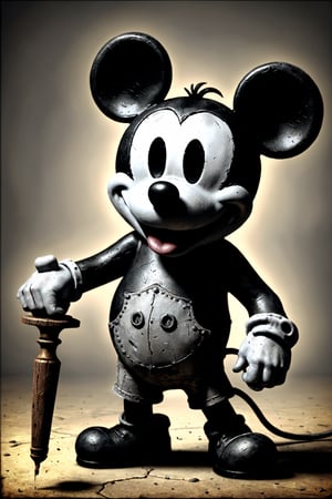 Steamboat Willie, 1928 Mickey Mouse, (weirdcore:1.1), horror,  fx-monsters  gloomy, yinan (in style of Ben Templesmith), subsurface scattering, ultra hd, 4k, high def, Photorealistic, Hyperrealistic, Hyper detailed, analog style, realistic, masterpiece, best quality, ultra realistic, 8k, Intricate, High Detail, film photography, soft lighting, heavy shadow