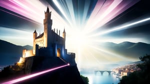 4k, masterpiece, Italian castle city, (trendwhore style:1.4), abstract art, abstract light rays, abstract  ((bursting light rays),   pastel theme. sharp details. BREAK highest quality, detailed and intricate, original artwork, trendy, vector art, award-winning, artint, SFW, ,night city,DonMW15pXL,itacstl