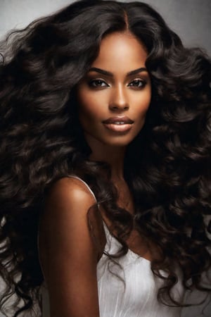 beautiful black woman, long wavy hair