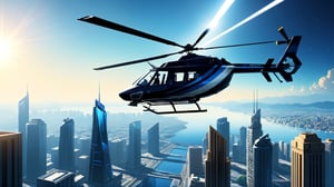 4k, masterpiece, abstract helicopter, (trendwhore style:1.4), abstract art, abstract sunlight, abstract   blue theme. cityscape background, sharp details. BREAK highest quality, detailed and intricate, original artwork, trendy, vector art, award-winning, artint, SFW, ,night city,DonMW15pXL,
