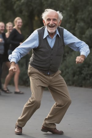 old man, happy, dancing