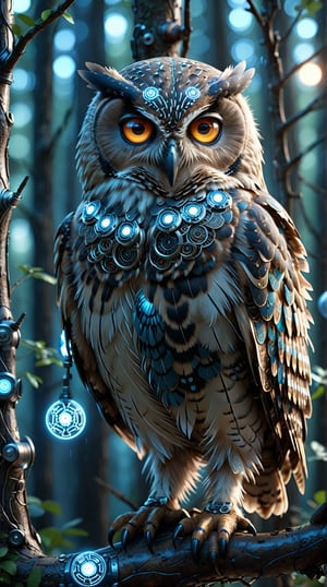 dynamic shot, dynamic pose.

A wise, imposing owl with glowing eyes of knowledge, perched on a branch with intricate, digital patterns. Its feathers shimmer with shades of blue and silver, reflecting technology's vastness. The owl's eyes are luminous orbs, exuding intelligence. Its wings spread wide, adorned with symbols of software and hardware. The background is a serene, high-tech forest with subtle digital elements and soft blue light, symbolizing wisdom and technological prowess.

Blurred background, Bokeh background, dynamic background,

(best quality, 4K, 8K, high-resolution, masterpiece), ultra-detailed, realistic, photorealistic, intricate design, detailed facial expression, otherworldly appearance, glowing elements, complex patterns, high contrast, dynamic lighting, high detail, high resolution.