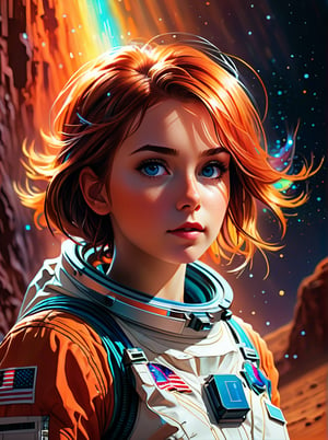 wide shot, (vibrant canvas illuminated by a cascade of colorful binary code) forming the (silhouette) of a astronaut on planet mars, intricate details, masterpiece, best quality, very aesthetic,

highly detailed, watercolor painting, artstation, concept art, smooth, sharp focus, illustration, dynamic background, 8k resolution, masterpiece, best quality, Photorealistic, ultra-high resolution, photographic light, illustration by MSchiffer, fairytale, sunbeams, best quality, best resolution, cinematic lighting, Hyper detailed, Hyper realistic, masterpiece, atmospheric, high resolution, vibrant, dynamic studio lighting, wlop, Glenn Brown, Carne Griffiths, Alex Ross, artgerm and james jean, spotlight, fantasy,disney pixar style,anime,score_9