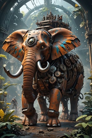 Mechanical Wildlife: Feature a central figure of a mechanical elephant, with parts made of gears and cogs. Surround it with a mechanical jungle, including robotic trees and other wildlife.
(best quality, 4K, 8K, high-resolution, masterpiece), ultra-detailed, intricate designed, vibrant colors, otherworldly appearance, glowing elements, complex patterns, dynamic lighting, cinematic composition, high detail, high resolution. The result should be a breathtaking image that immerses viewers in the futuristic world of epic battles.
