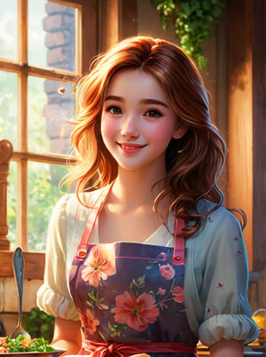(Best Quality, Masterpiece), Women's Cooking Magazine Cover, 1girl, 20 years old, stunning, cute, warm smile, hourglass figure, floral dress, apron, food, text, chart, advertising, magazine title,

highly detailed, watercolor painting, artstation, concept art, smooth, sharp focus, illustration, dynamic background, 8k resolution, masterpiece, best quality, Photorealistic, ultra-high resolution, photographic light, illustration by MSchiffer, fairytale, sunbeams, best quality, best resolution, cinematic lighting, Hyper detailed, Hyper realistic, masterpiece, atmospheric, high resolution, vibrant, dynamic studio lighting, wlop, Glenn Brown, Carne Griffiths, Alex Ross, artgerm and james jean, spotlight, fantasy,disney pixar style,anime,score_9