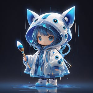 TenTen Mascot, micro designed cute monster, blue and white colored, minimalistic, 3d style, DonMCyb3rN3cr0XL ,Techno-witch, full body, holding a digital paintbrush, uses different colors for effects, palette