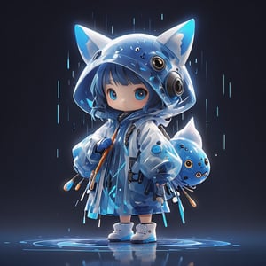 TenTen Mascot, micro designed cute monster, blue and white colored, minimalistic, 3d style, DonMCyb3rN3cr0XL ,Techno-witch, full body, holding a digital paintbrush, uses different colors for effects, palette, artificial intelligence,avatar cute