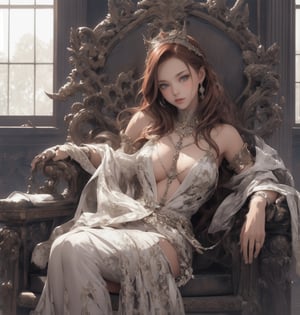 1girl,  best quality, one of the most beautiful images ever created,  vivid colours,  long hair,  High detailed,  perfect image unfolds with 8k resolution,  masterpiece,  ultra detailed image,  colorful, cute girl, clean image style, redhead beautifulgirl, High detailed, detailed beautiful face,fullbody,midjourney,oda non,A ancient imortal queen sitting in a trone made of bones and flesh,a very heavy death feeling is in the air,she looks soo young yet dangerous,she is almost the enbodiment of death + NSFW nudity.