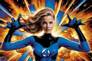 1girl,woman,multicolor_hair,explosion behind,stretching out the arms and rotating the hands,Hero,Mr_Fantastic_Four_Fantastic