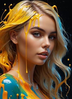 splash art, a quirky liquid portrait of a hauntingly beautiful model woman, blonde woman, splash style of paint, Pixar style, Halloween colors, hyper detailed intricately detailed, fantastical, intricate detail, splash screen, liquid, gooey, slime, splashy, fantasy, concept art, 8k resolution, masterpiece, melting, complex background, intricate detailed, dark colors, fantasy, concept art, digital art, intricate, oil on canvas, masterpiece, expert, insanely detailed, 4k resolution.,dripping paint