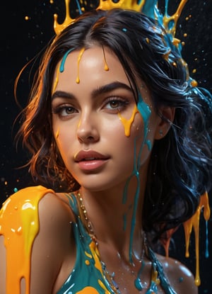 splash art, a quirky liquid portrait of a hauntingly beautiful model woman, splash style of paint, Pixar style, Halloween colors, hyper detailed intricately detailed, fantastical, intricate detail, splash screen, liquid, gooey, slime, splashy, fantasy, concept art, 8k resolution, masterpiece, melting, complex background, intricate detailed, dark colors, fantasy, concept art, digital art, intricate, oil on canvas, masterpiece, expert, insanely detailed, 4k resolution.,dripping paint