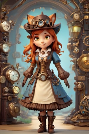 3D style,(masterpiece, best_quality, ultra-detailed:1.3), epic, illustration, welcoming,3d render, foxgirl,1girl,solo,  ,steampunk style