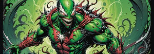 midshot, cel-shading style, centered image, ultra detailed illustration of the comic character ((Spawn lizard, by Todd McFarlane)), posing, green, light green, brown, and black body suit with a skull emblem, ((Full Body)) ,ornate background, (tetradic colors), inkpunk, ink lines, strong outlines, art by MSchiffer, bold traces, unframed, high contrast, cel-shaded, vector, 4k resolution, best quality, (chromatic aberration:1.8)