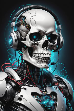 

A mesmerizing, ultra-detailed illustration  in a It's just three skulls characters cyborg skull robot portrait inside a triangle, they mixing, like tekno tribe visual free party with speaker and sub bass around him, audio speaker sono Inside and Intricate cable and electronic device in vector illustration design, black and withe, no grey level, illustration with black background no gradient, logo style, for printing ready, in a powerful pose, High-key lighting illuminates the scene, showcasing the perfect anatomy, Strong outlines and bold traces define the cel-shaded, vector illustration, rendered in 4K resolution. The overall atmosphere is unsettling yet motivational, evoking the styles of Glenn Brown, Carne Griffiths, Alex Ross, Artgerm, James Jean Bangs, and Todd McFarlane.