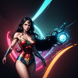 Wonder Woman (big tits) masterpiece, best quality, ((abstract, psychedelic, neon, background)),(creative:1.3), sy3, SMM, fantasy00d