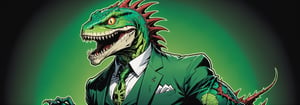 midshot, cel-shading style, centered image, ultra detailed illustration of the comic character ((lizard Spawn by Todd McFarlane)), posing, green, light green, brown, and black suit with a skull emblem, ((Full Body)) ,ornate background, (tetradic colors), inkpunk, ink lines, strong outlines, art by MSchiffer, bold traces, unframed, high contrast, cel-shaded, vector, 4k resolution, best quality, (chromatic aberration:1.8)