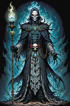 midshot, cel-shading style, centered image, ultra detailed illustration of the comic character ((female Spawn Victorian horror theme, a character of a spectral figure known as the "Haunted Harbinger", a ghostly apparition of a long-dead aristocrat, wears a tattered once-opulent suit adorned with decayed medals and frayed lace, translucent skin glows with an ethereal blue light,  eyes are empty sockets that emit a ghostly mist, chains hang from its wrists and ankles dragging along the ground with a haunting clatter, twisted face in eternal agony, carries a spectral lantern that casts an eerie flickering light by, Todd McFarlane)), posing,  he has black  in traditional Indian attire with a skull emblem, ((holding a spear)), Indian TP in the background)),  (((Full Body))), (tetradic colors), inkpunk, ink lines, strong outlines, art by MSchiffer, bold traces, unframed, high contrast, cel-shaded, vector, 4k resolution, best quality, (chromatic aberration:1.8)